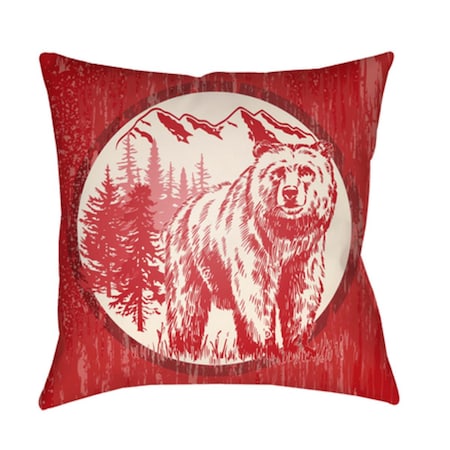 Lodge Cabin Bear Poly Filled Pillow - Bright Red & Beige - 16 X 16 In.